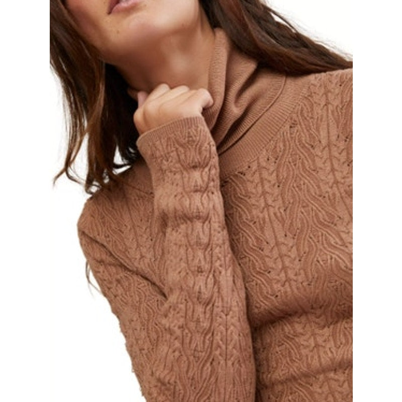 Free People Women's "Maddie" Cable-Knit Turtleneck Sweater in Cafe Latte Brown