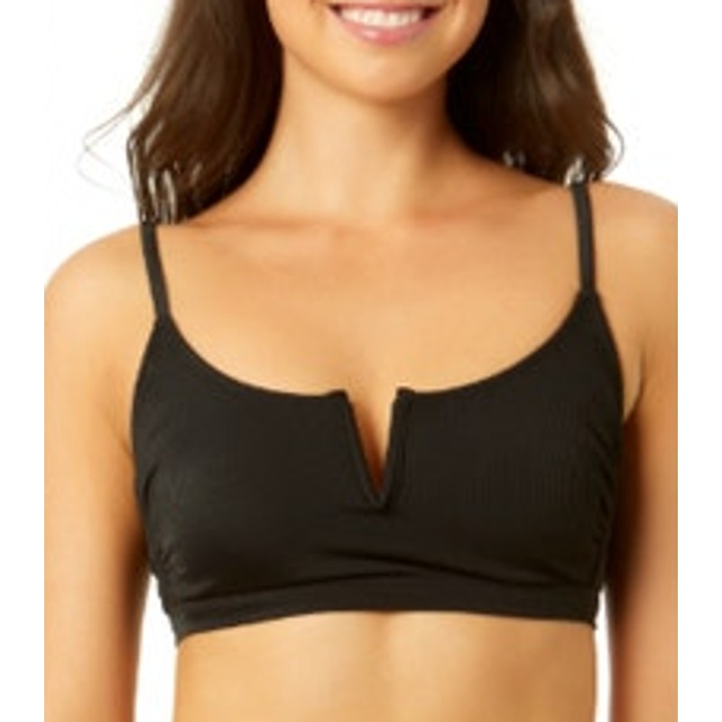 Salt + Cove Women's Ribbed V-Wire Bralette Bikini Top in Black