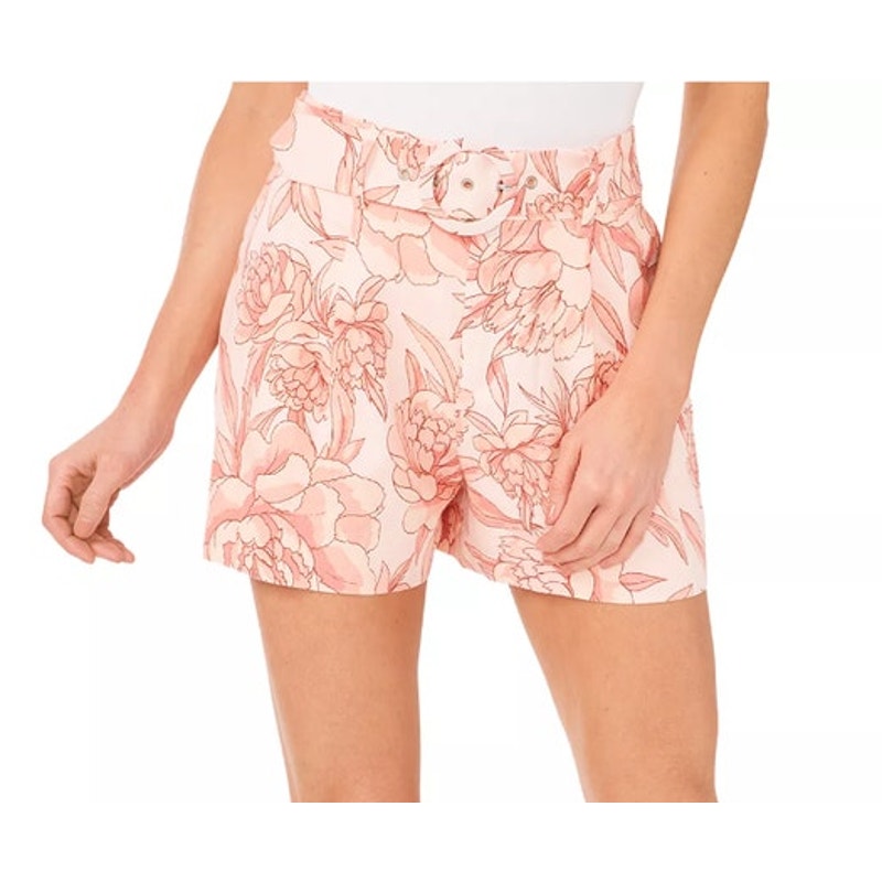CeCe Women's Sweet Rose Printed Belted Shorts in Pink