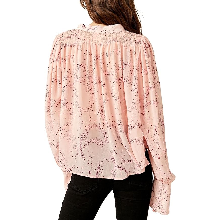 Free People Ladies Stars Align Blouse in Ballet Pink Combo