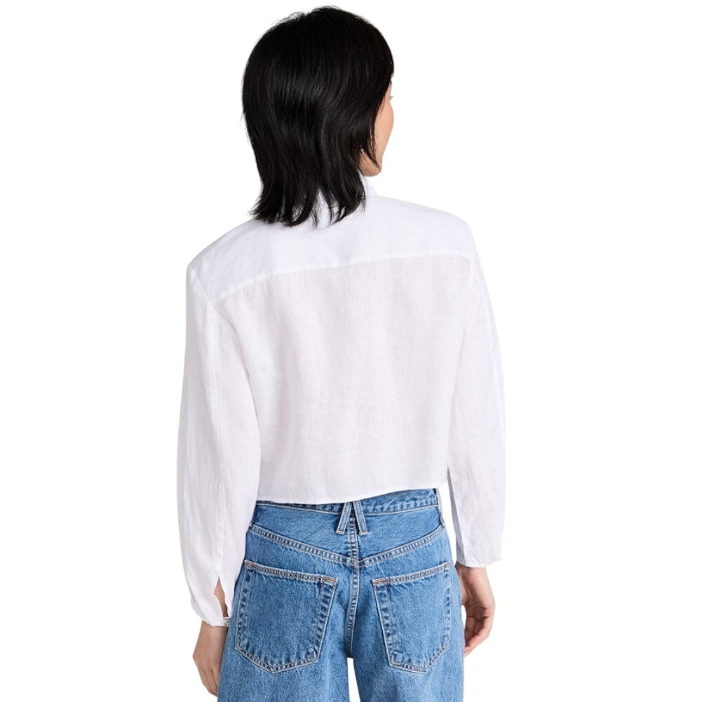 Theory Women's White Pleat Sleeve Shirt, Size Large