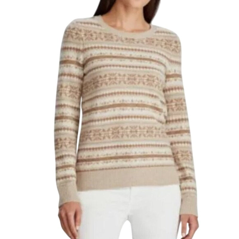 Ralph Lauren Ivory & Brown "Delayna" Sweater w/ Gold Glitter Accents, Wool