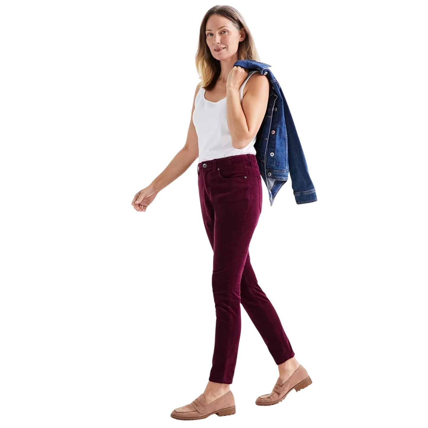 Style & Co. Women's Corduroy Mid-Rise Curvy Skinny Pants in Berried Treasure