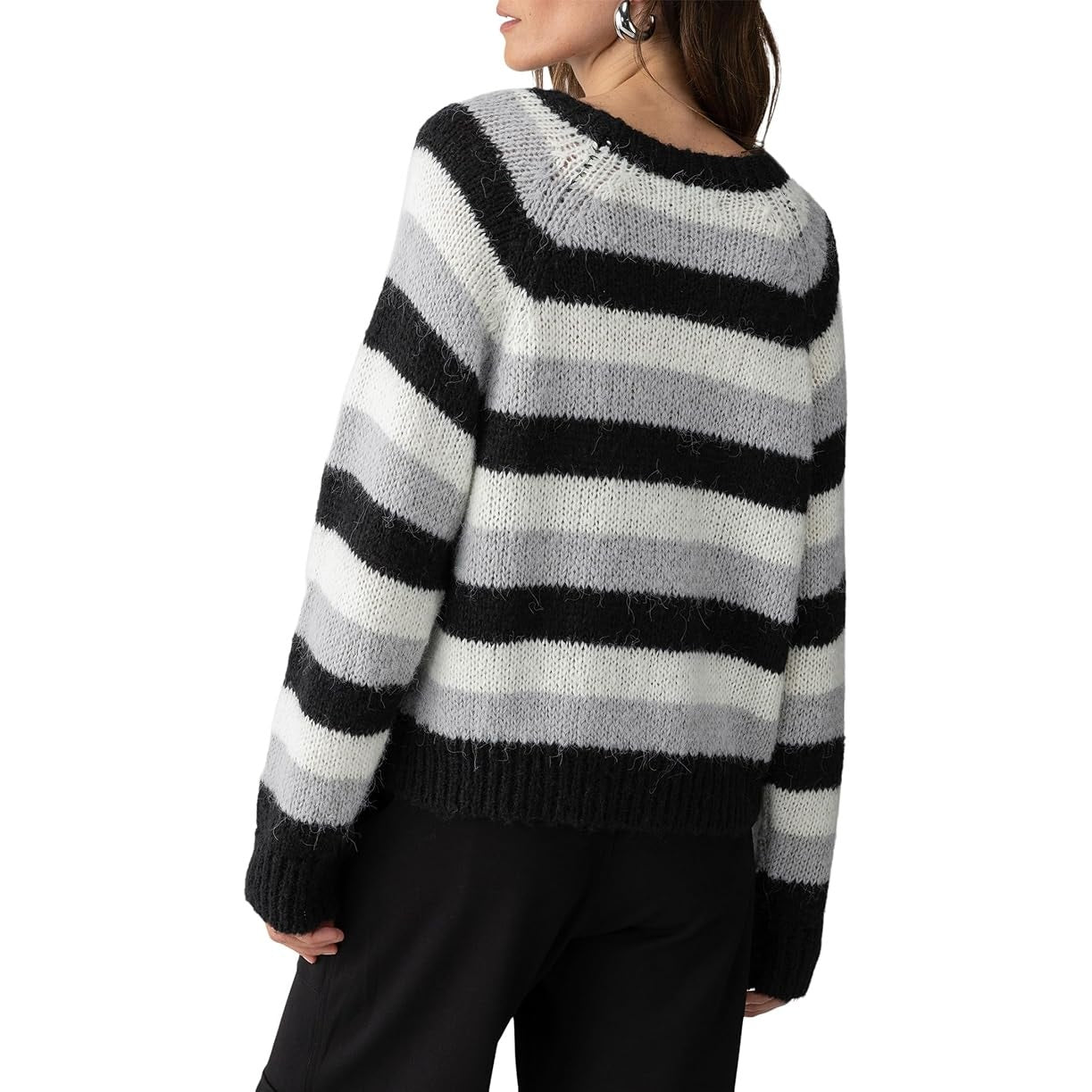Sanctuary Women's "Picture This" Striped Sweater in Ash Gray Stripe Print, Large