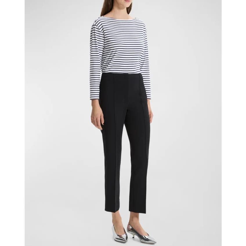 Theory Pintuck Straight-Leg Tailored Crepe Pants Black
