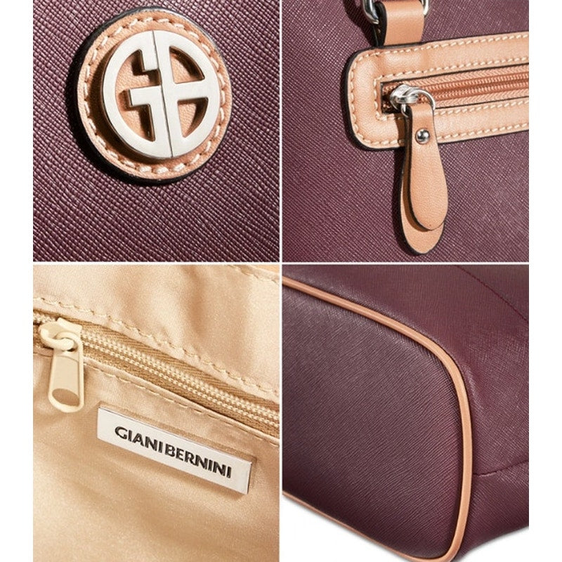 Giani Bernini Tan & Wine Purple Saffiano Leather Shoulder Bag, Silver Hardware!