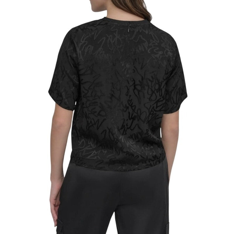 DKNY Women's Scribble-Logo Jacquard Top in Black