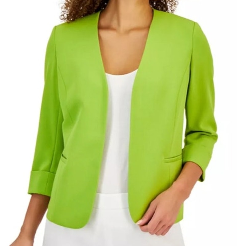 Kasper Women's 3/4-Sleeve Open-Front Blazer in Kiwi Green