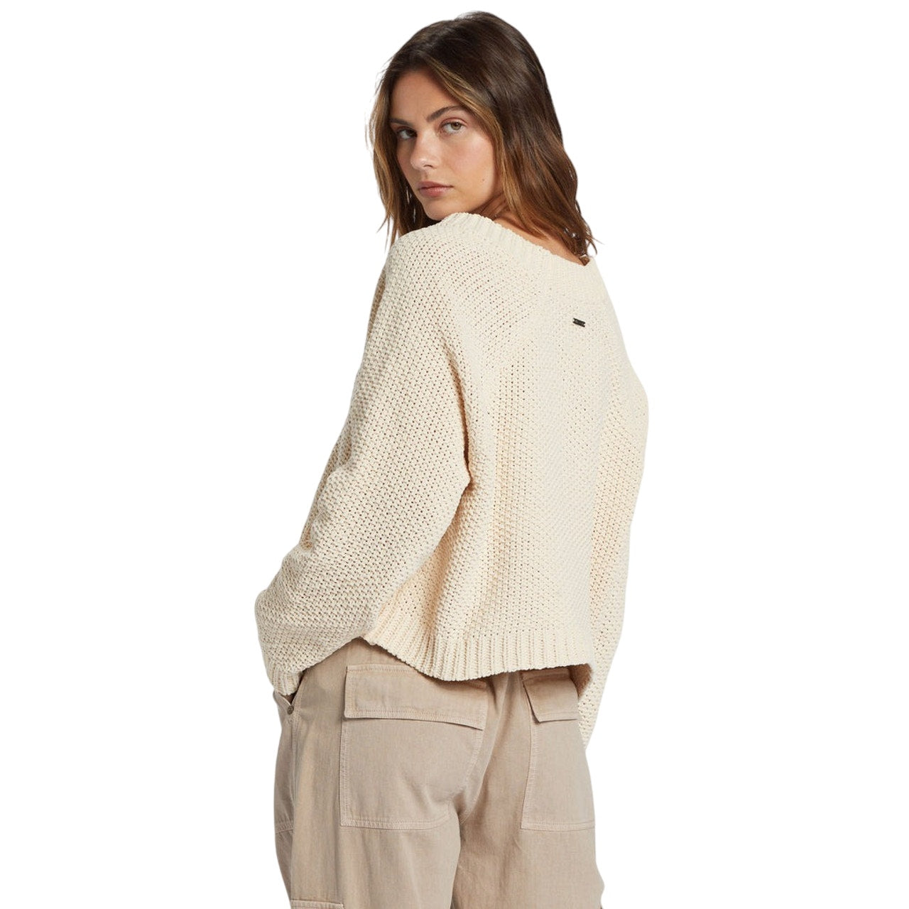Billabong Women's "Lennon" Matte Chenille Yarn Cardigan in Ivory, Size Small