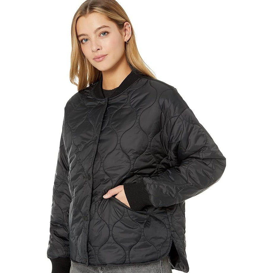 Sanctuary Vancouver Quilted Bomber Jacket In Black Noir, Size Medium