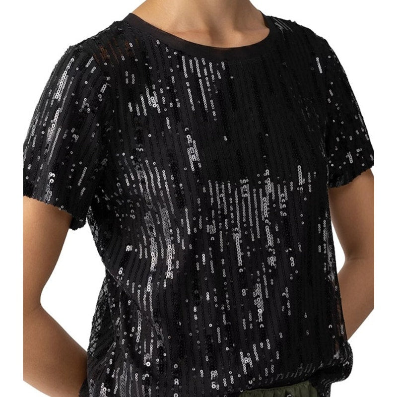 Sanctuary Women's Perfect Short-Sleeve Sequin Stripe Top in Black