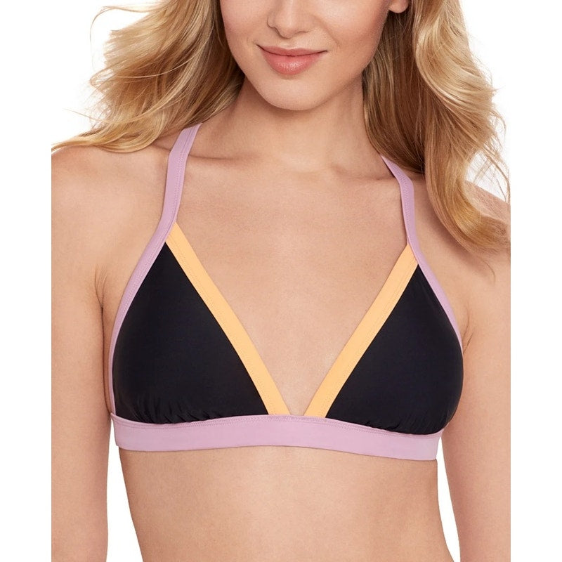 Salt + Cove Juniors' Contrast-Trim Triangle Bikini Top In Black Multi