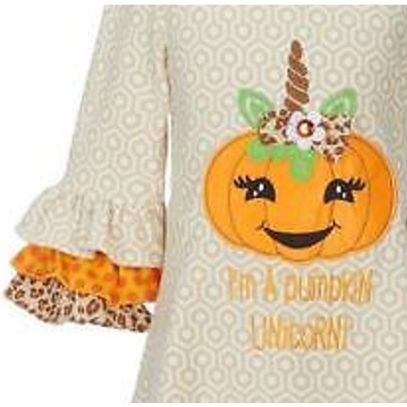 Rare Editions Girls Tan & Orange Pumpkin Unicorn Dress