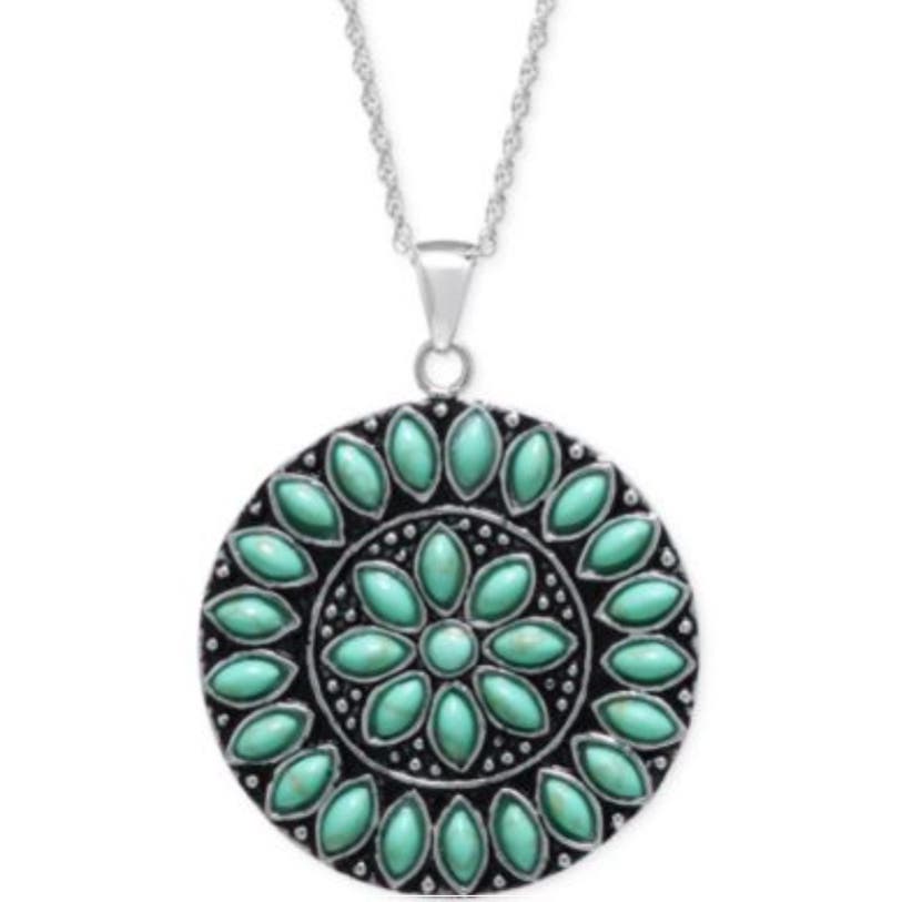 R. H. Macy Sterling Silver & Turquoise Grid Circle Necklace