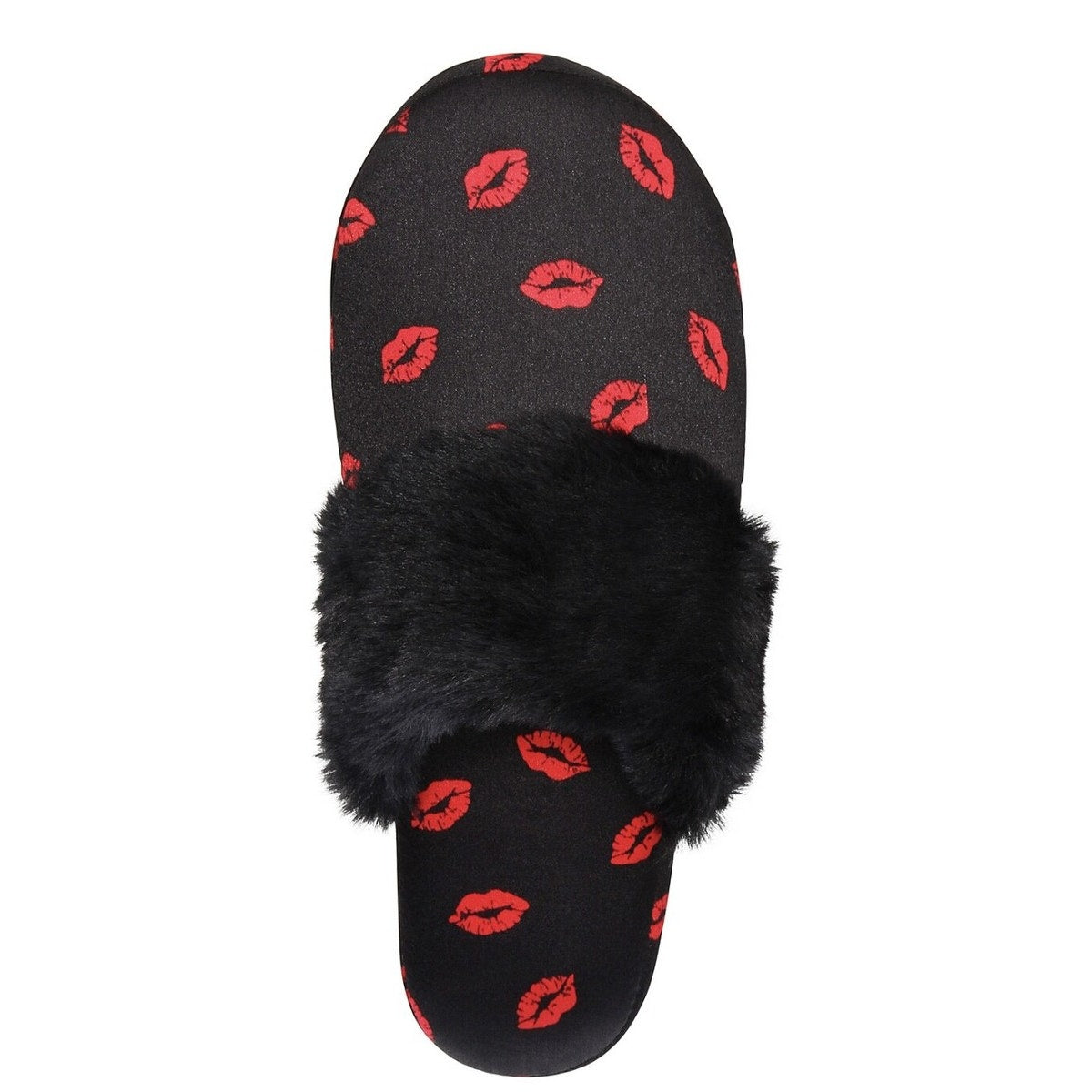 INC International Concepts Women's Black & Red Fuzzy Kiss Slippers, Size 5/6