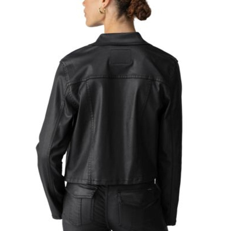 Sanctuary Women's "Davidson" Black Coated Trucker Jacket, Size Medium