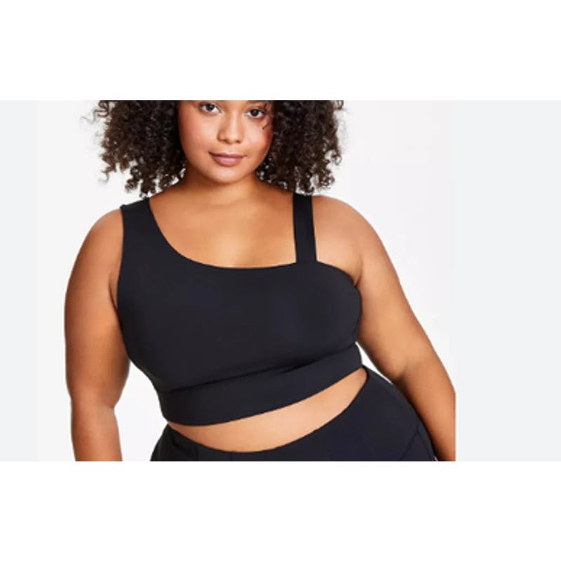 Jenni Style Not Size Women's Deep Black Asymmetrical Sports Bra