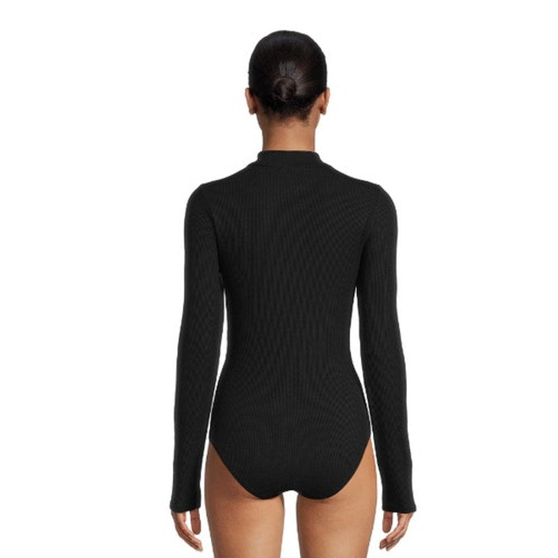 Self Esteem Juniors Long Sleeve Mock-Neck Bodysuit in Black