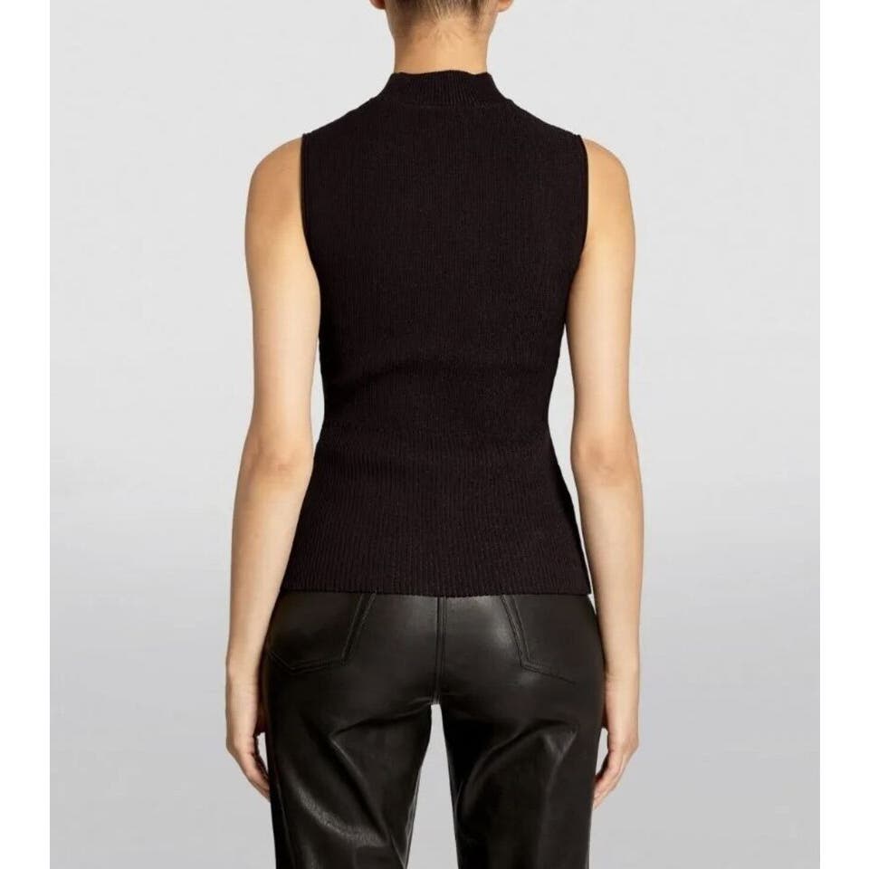 THEORY PLAITED SLEEVELESS TANK COMPACT MOCK NECK TOP MERLOT