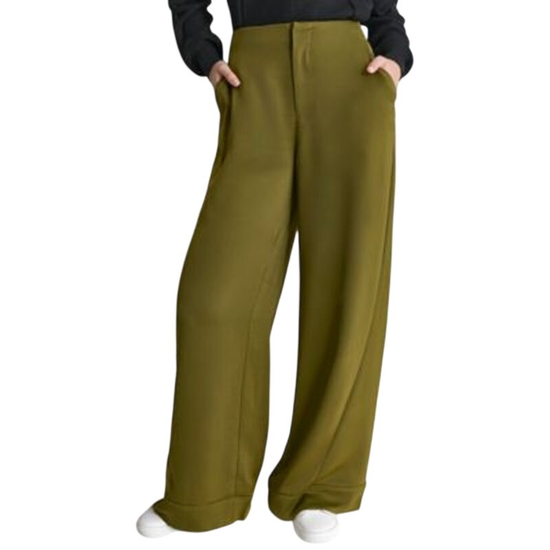 DKNY Women's Glazed High Rise Seamed Pants in Dark Olive