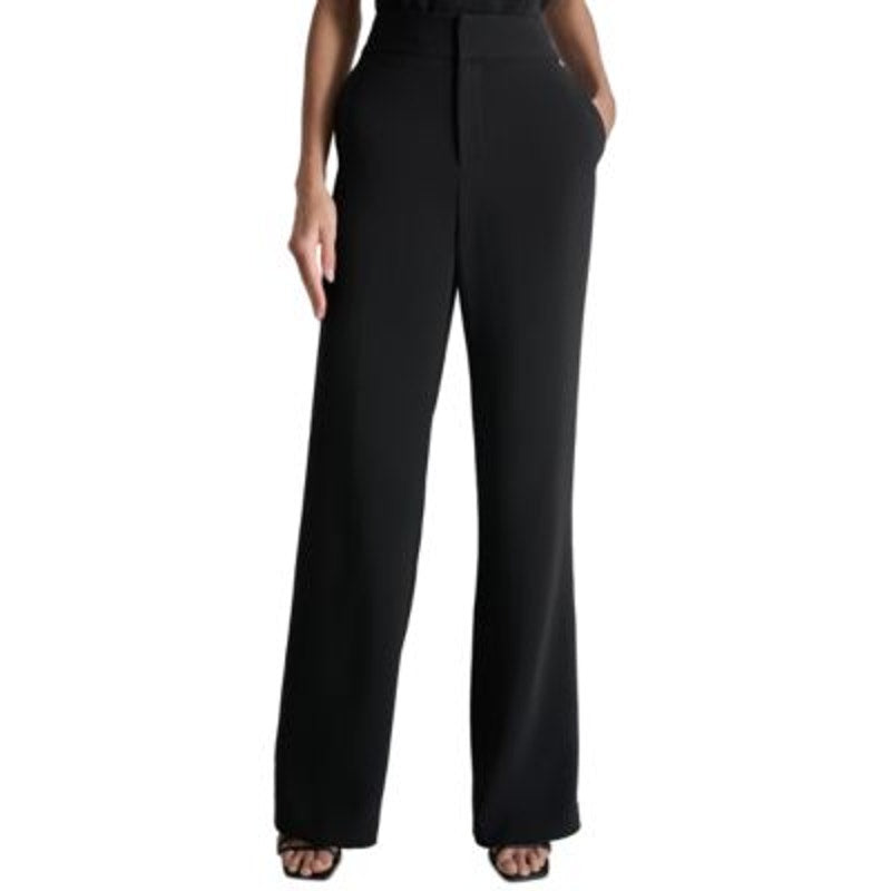 DKNY Women's High-Waist Front-Zip Wide-Leg Pants in Black