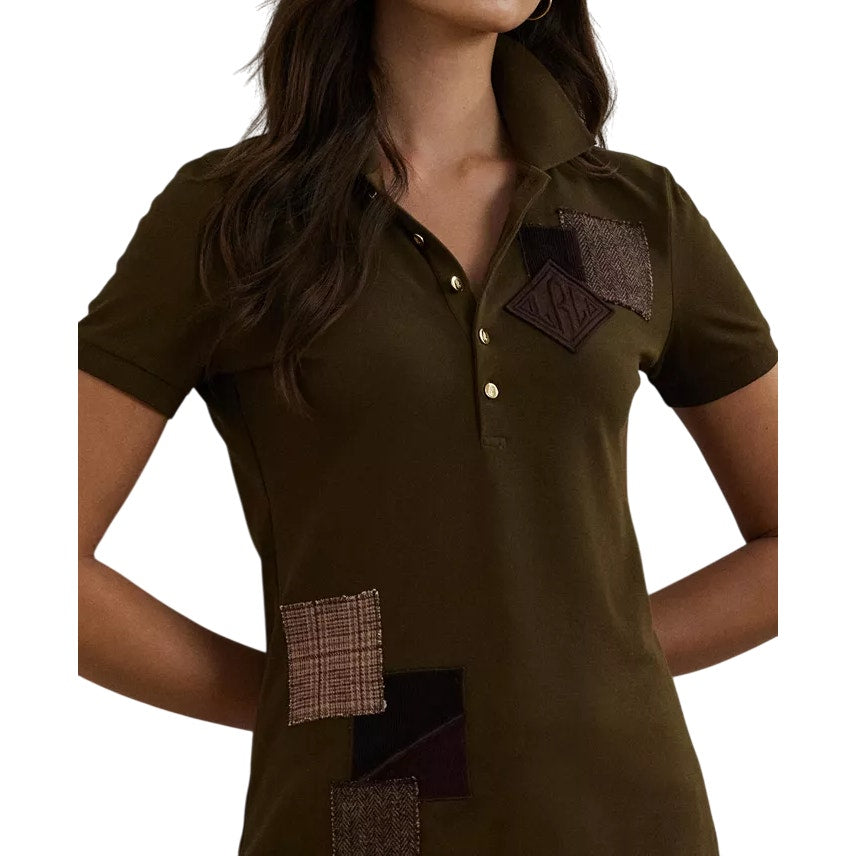 Lauren Ralph Lauren Women's Patchwork Pique Polo Top in Botanic Green, Size PS