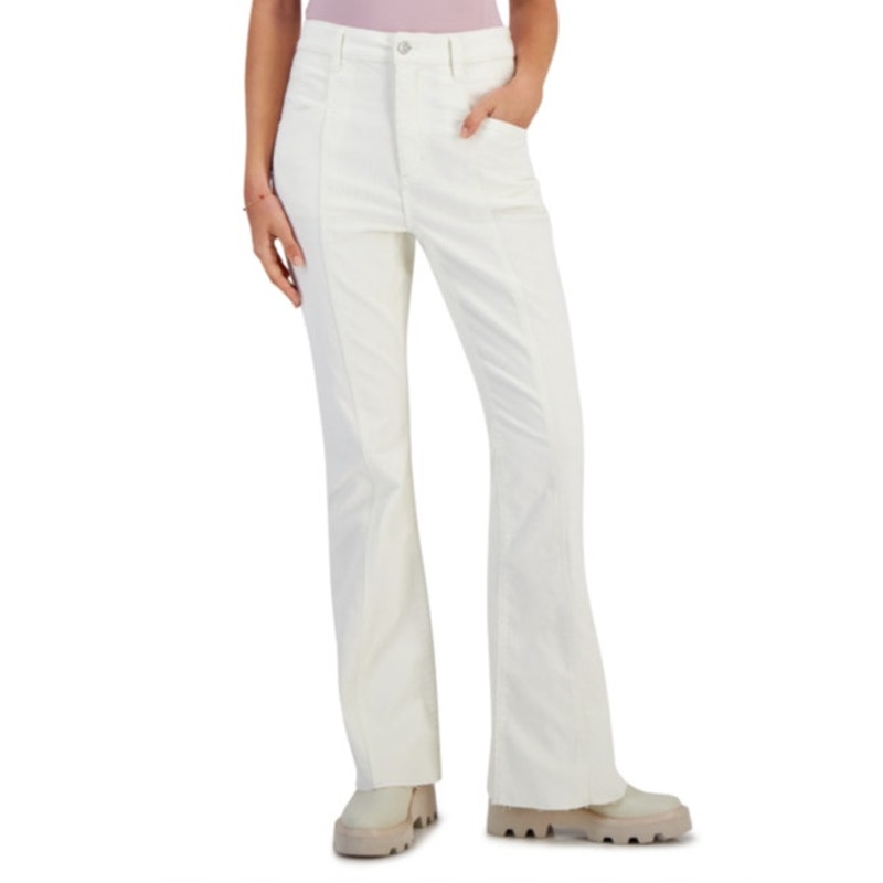 Vanilla Star Juniors Corduroy High-Rise Flare Jeans in Vanilla white, Size 3