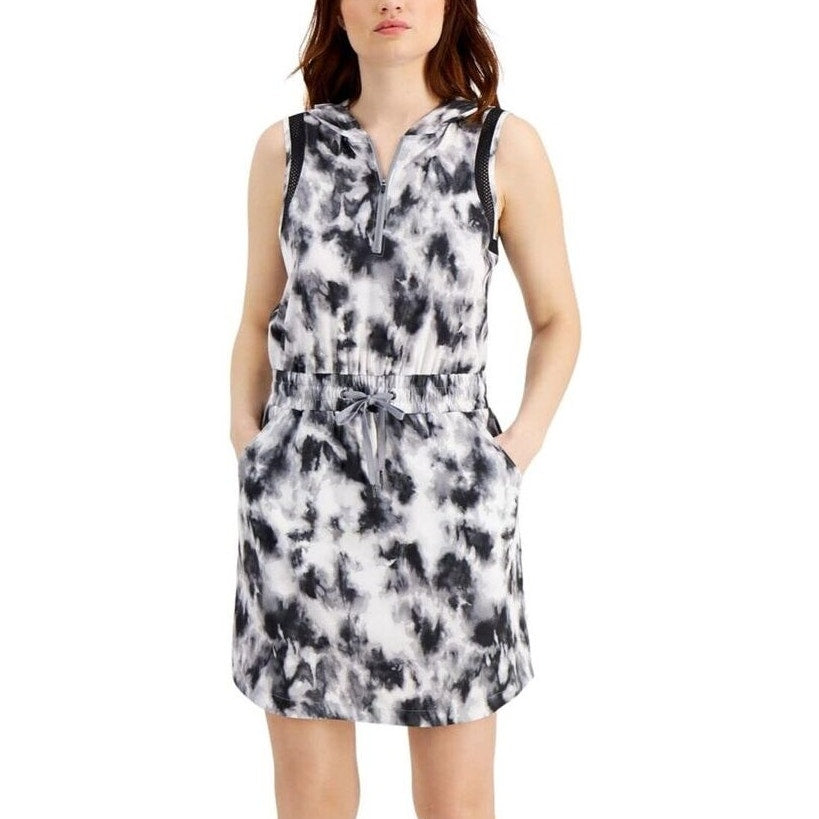 Ideology Mid Gray Storm Watercolor Dress, Drawstring Waist, Hood