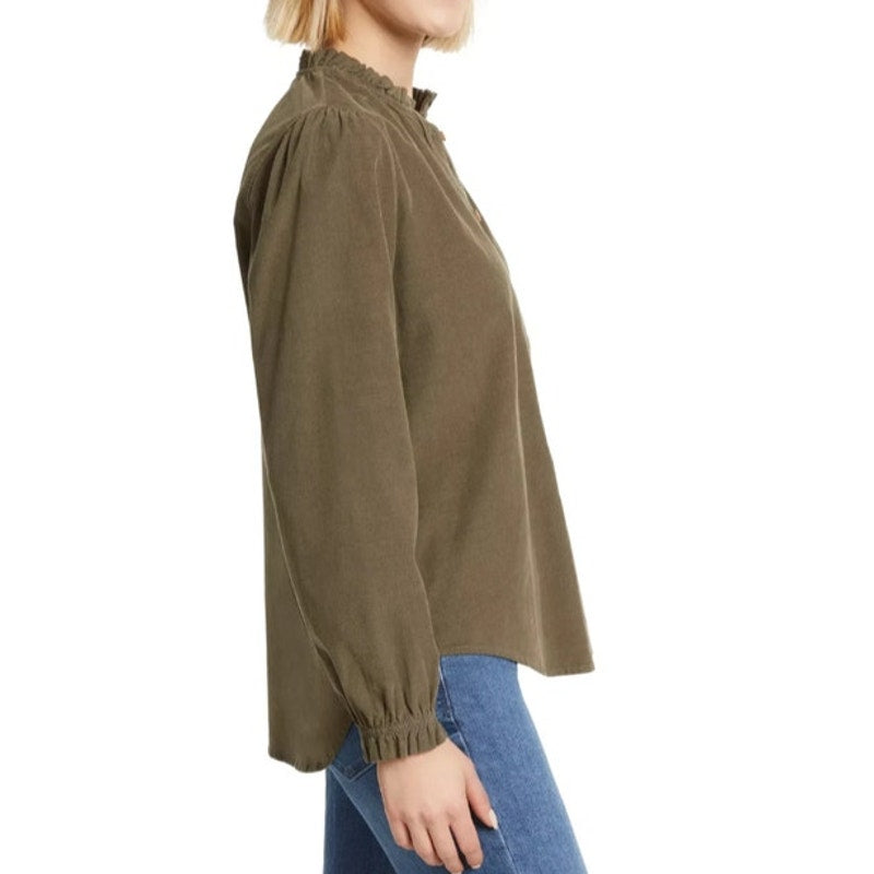 Gloria Vanderbilt Women's Cotton Ruffle-Trim Top in Grape Leaf Green