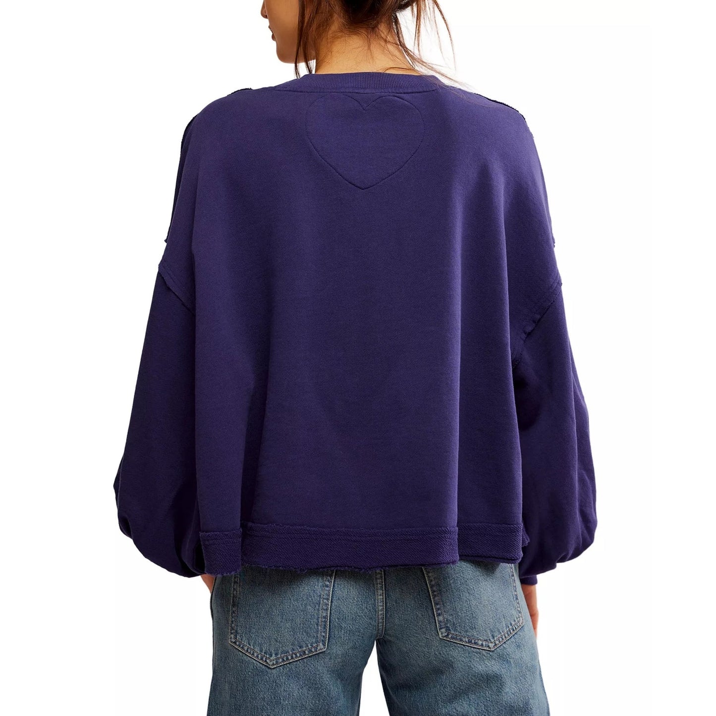 Free People Women's Trish Cotton Drop-Shoulder Sweatshirt in Navy