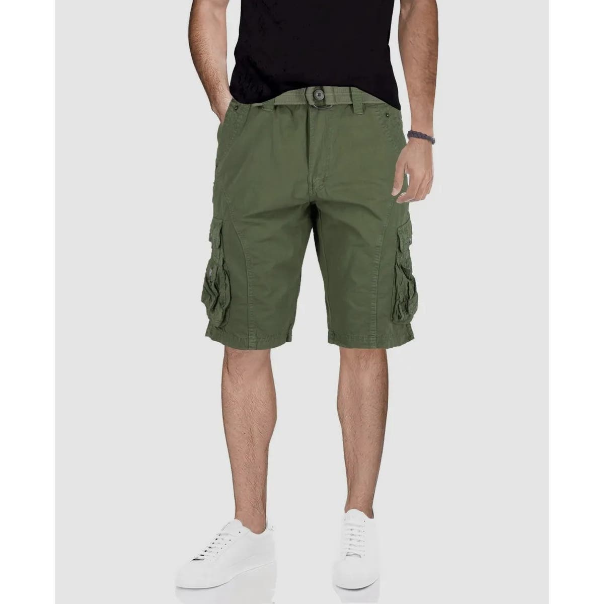 X-RAY Men's Belted Snap Detail Cargo Shorts Olive Green