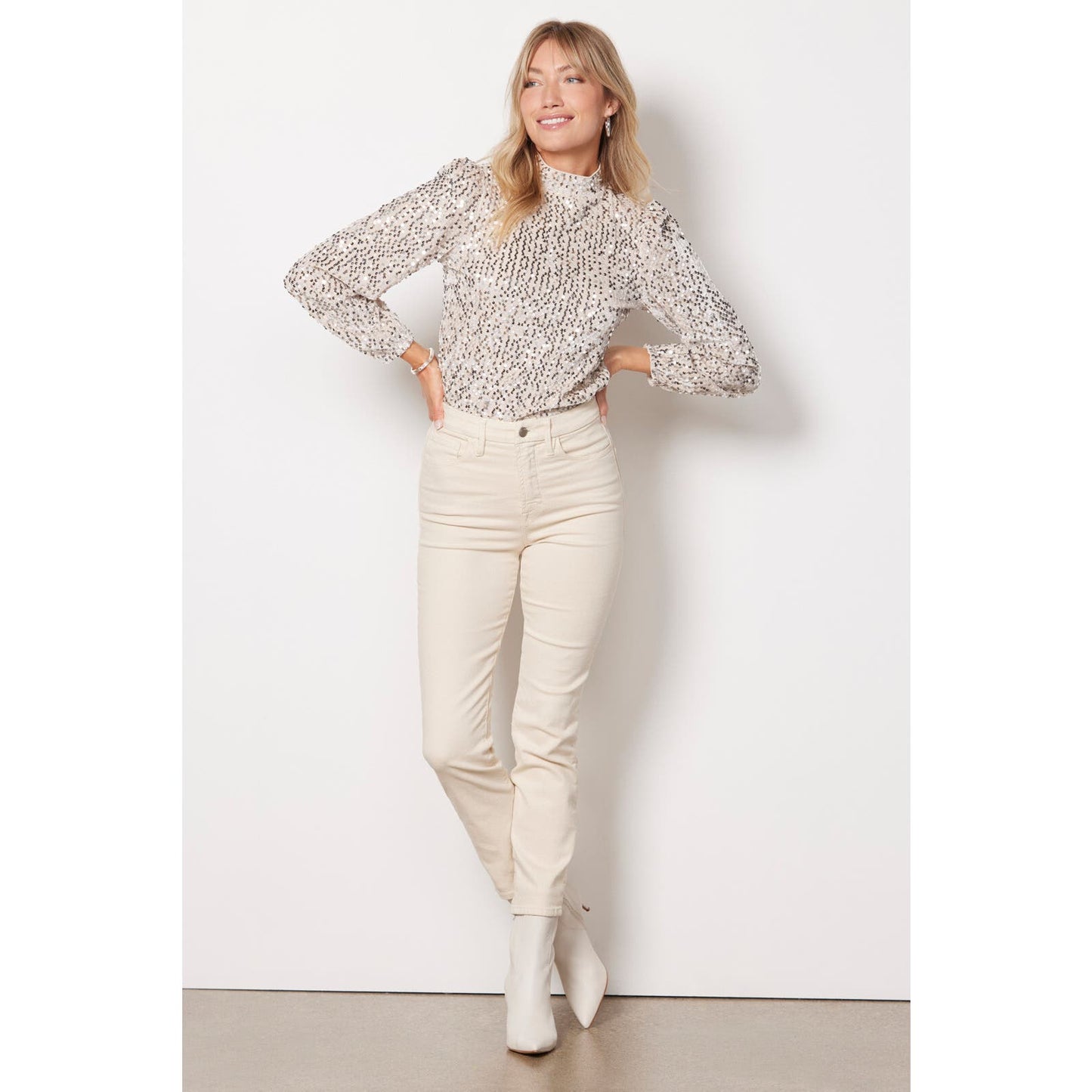 Sanctuary All Nighter Sequinned Mock Neck In Champagne