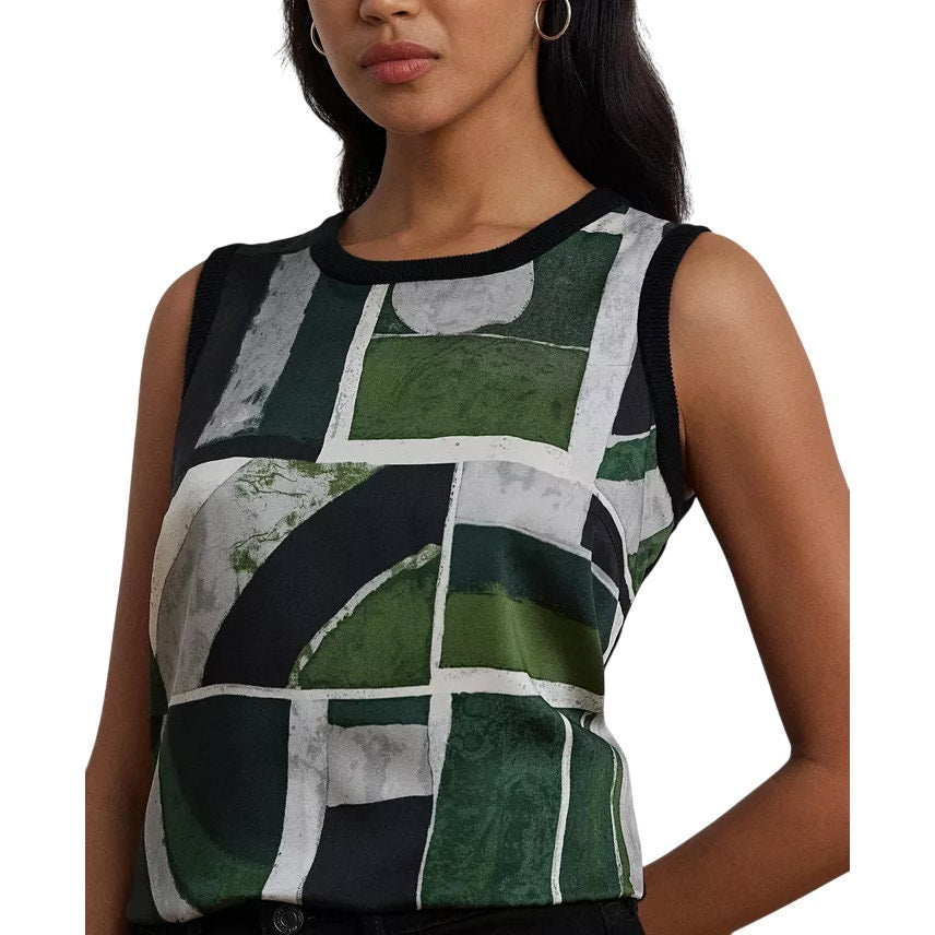 Lauren Ralph Lauren Women's Geo-Print Sleeveless Sweater in Green & Black
