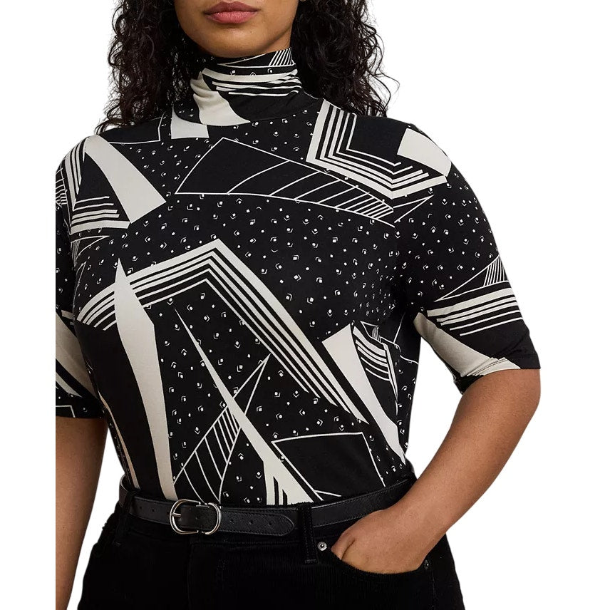 Lauren Ralph Lauren Women's Geo-Print Stretch Jersey Top in Black & White