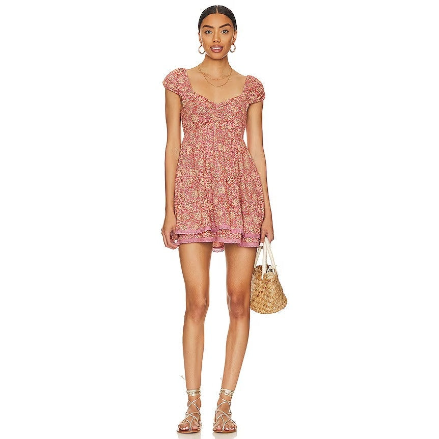 Free People Women's "Tabitha" Babydoll Dress in Pink Floral Print