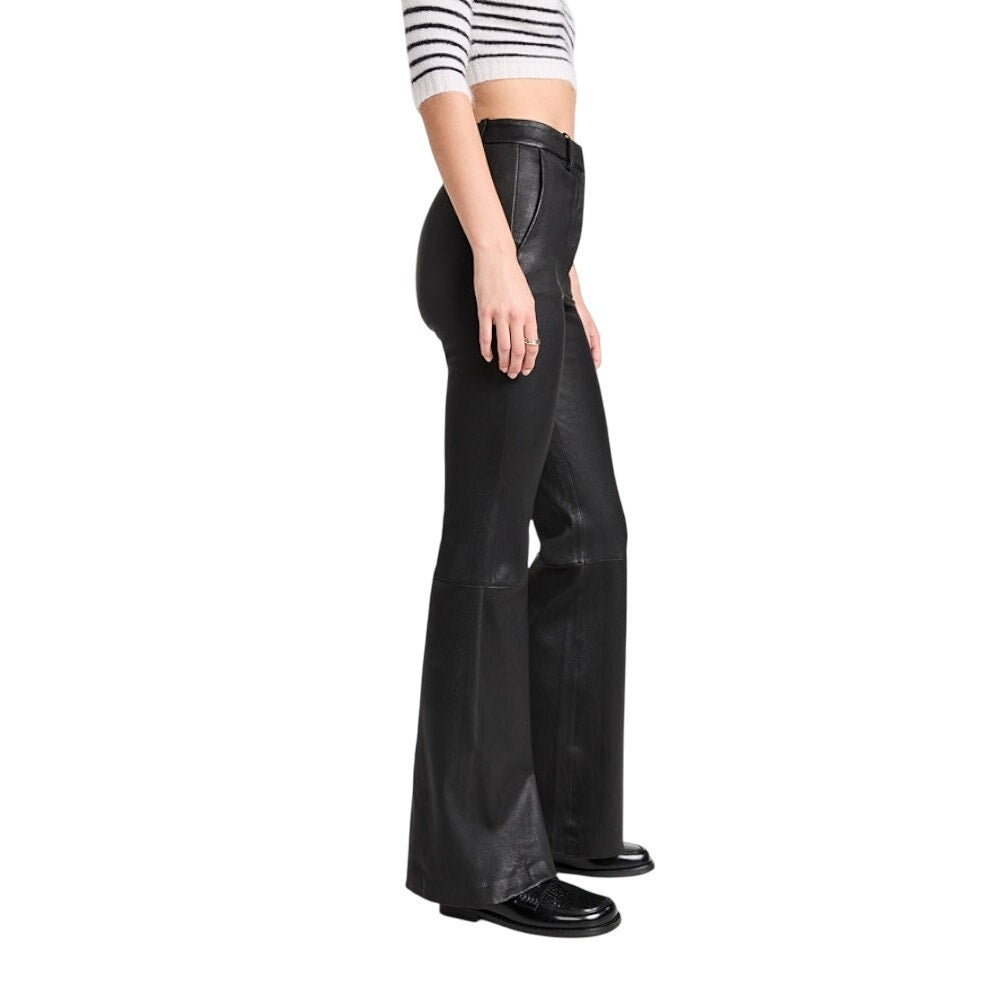 Theory Women's Demitria High-Waist Leather Flared Pants Black, Size 4