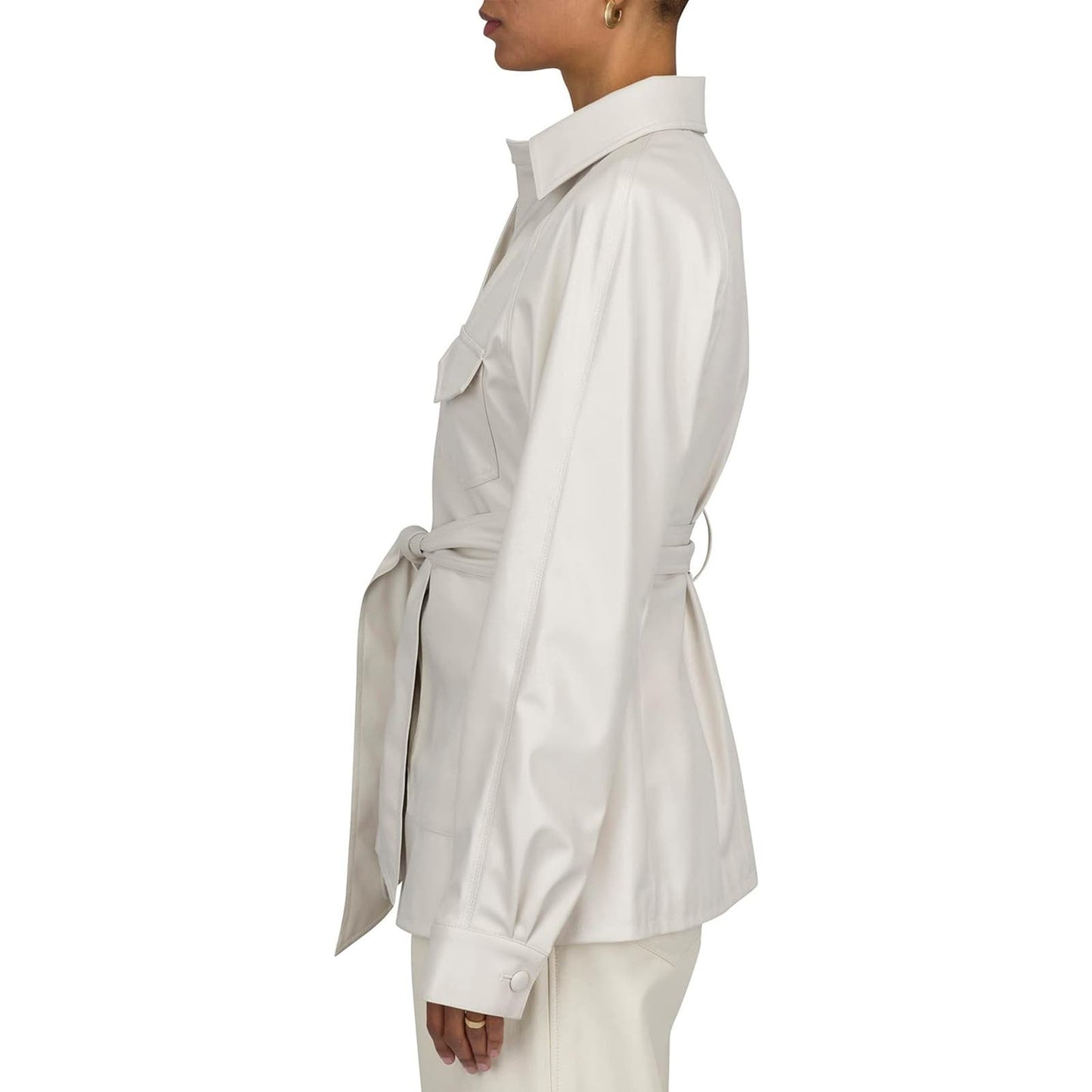 7 For All Mankind Faux Leather Cinch Balloon Jacket In Antique White
