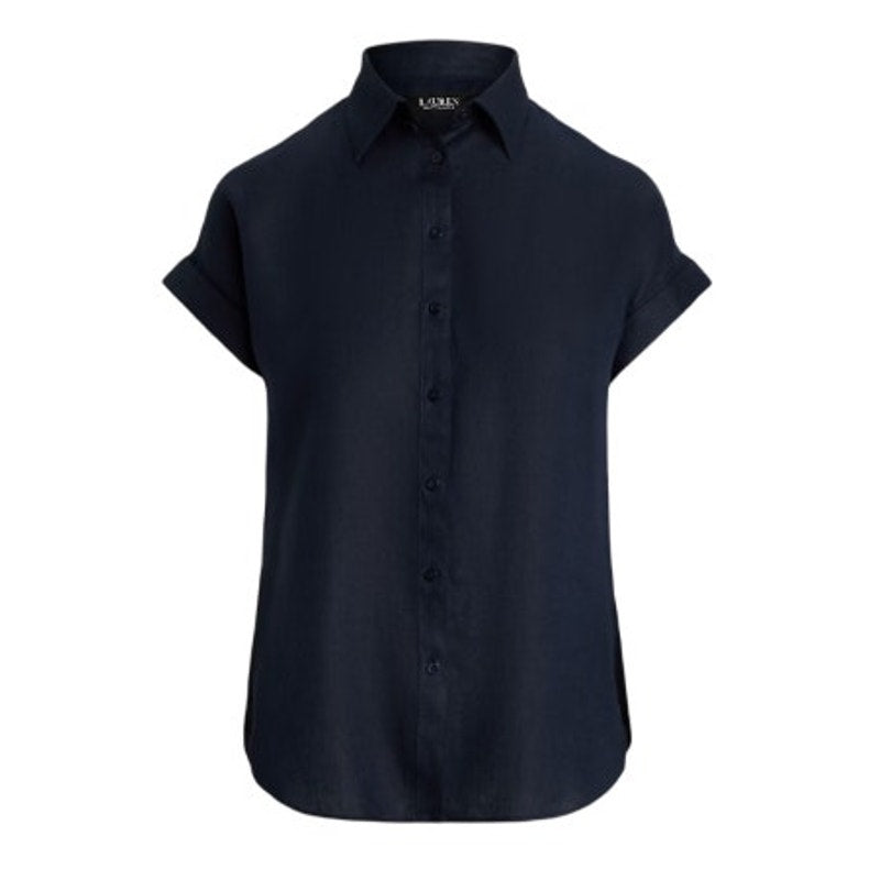 Lauren Ralph Lauren Women's Petite Dolman Sleeve Linen Top in Navy Blue, Size PS