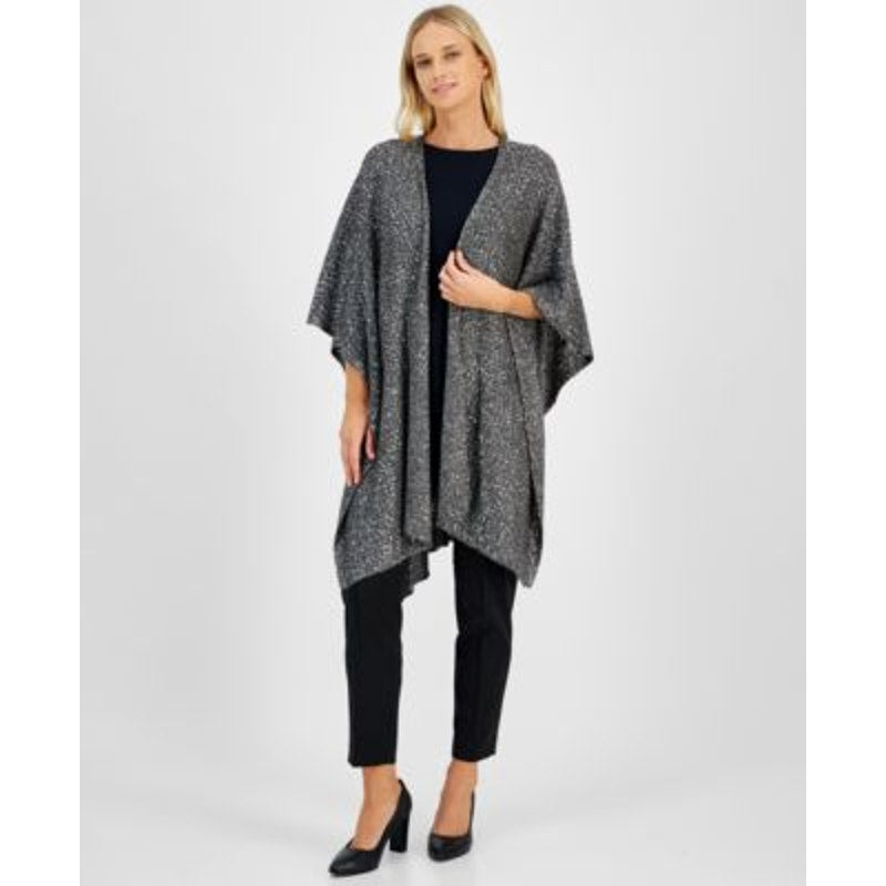 Anne Klein Women's Sequin Trim Open-Front Wrap in Dark Heather Gray