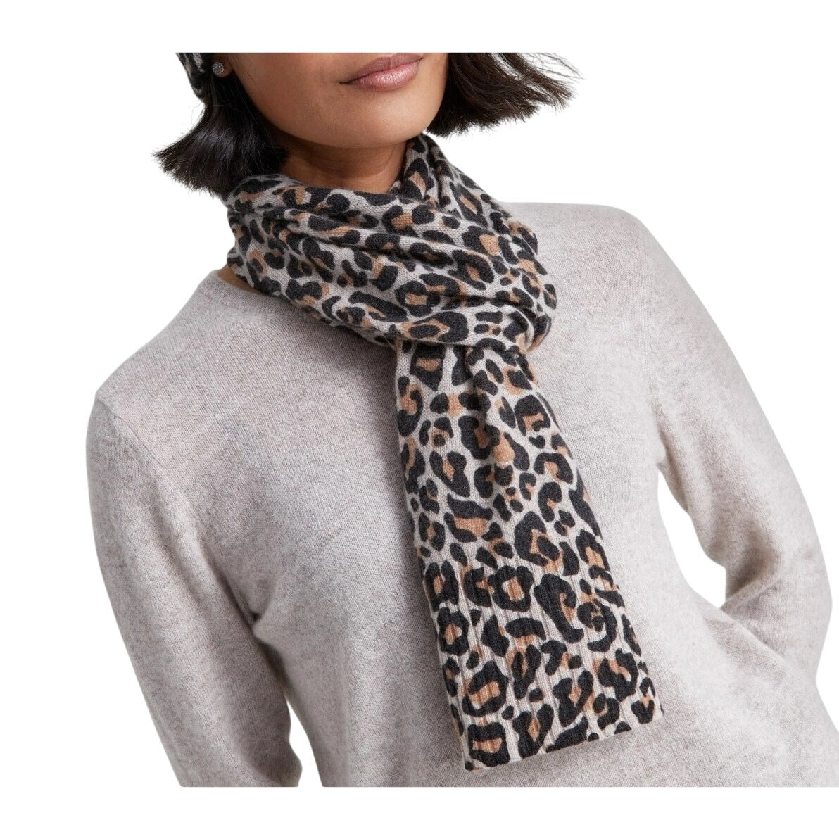 Charter Club Cashmere Leopard Muffler Scarf in Black Combo