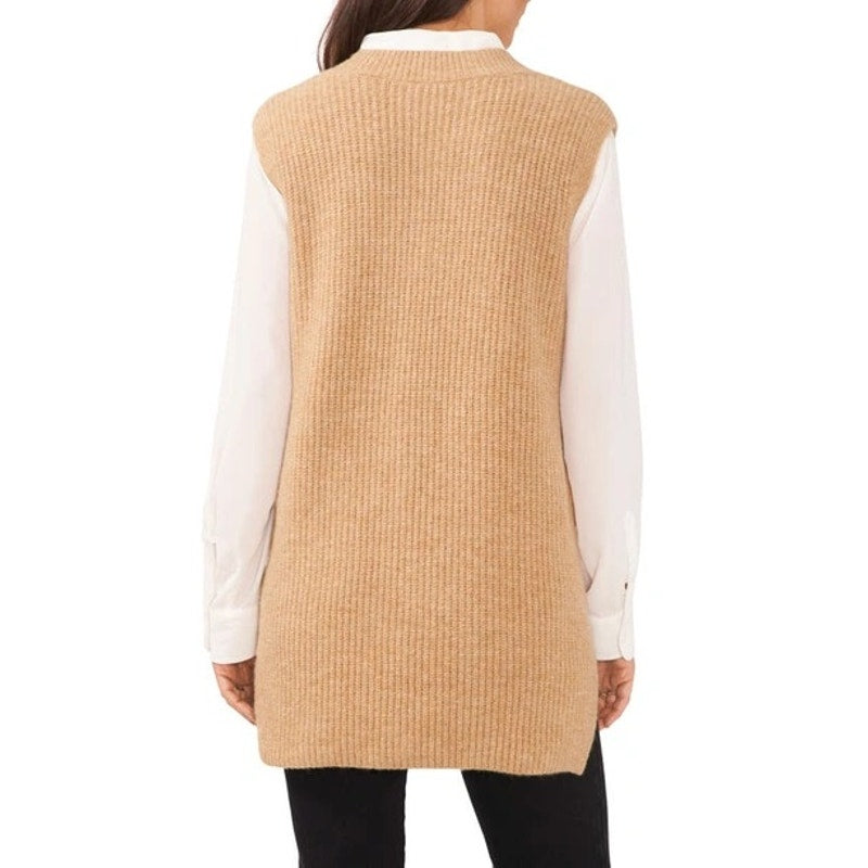 Vince Camuto Women's Beige Knit V-Neck Layering Sweater Vest, Medium