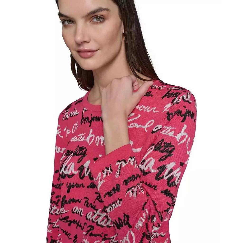 Karl Lagerfeld Paris Women's Allover Script Sweater in Teaberry Pink
