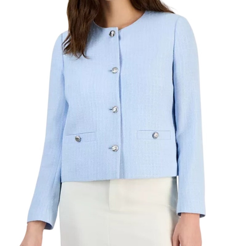 Bar III Women's Tweed Blazer Jacket in Chateau Blue Multi