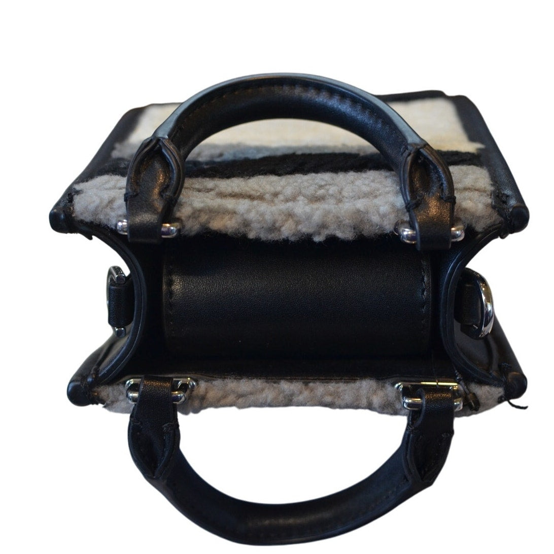 Calvin Klein Shearling Adjustable Phone Crossbody Bag in Black & Gray