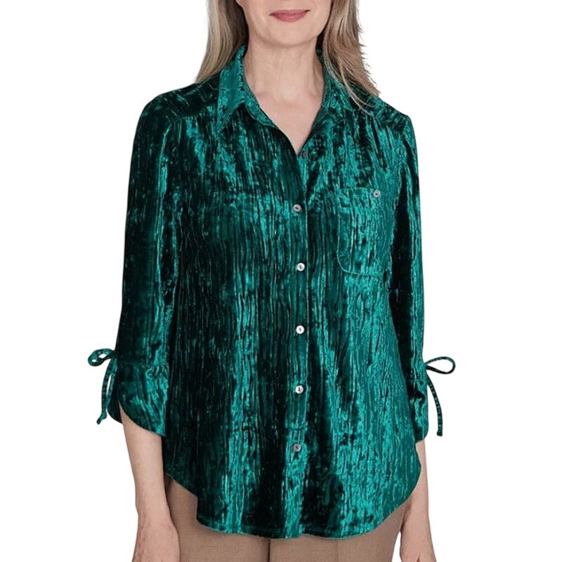 Alfred Dunner Women's Plus Size Velour Top in Emerald Green