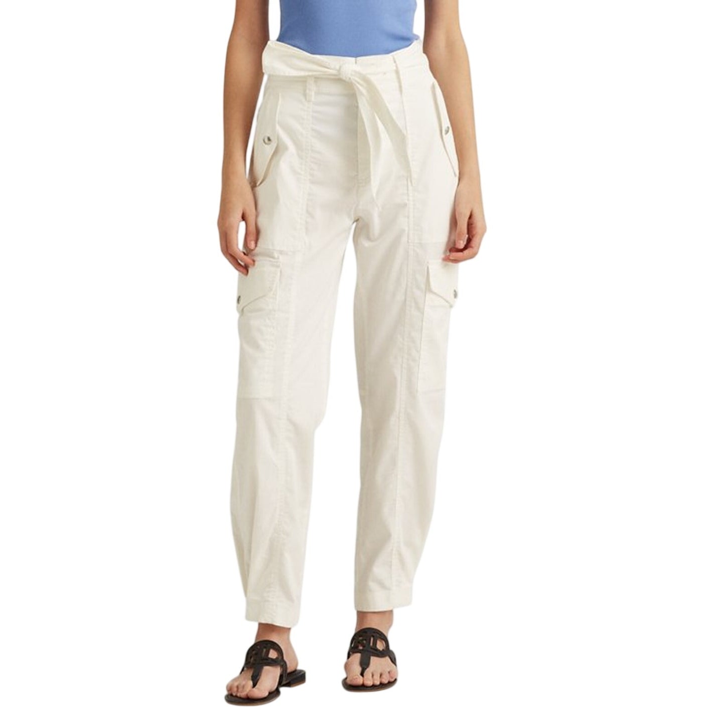 Lauren Ralph Lauren Women's White Micro-Sanded Twill Cargo Pants, Size 12