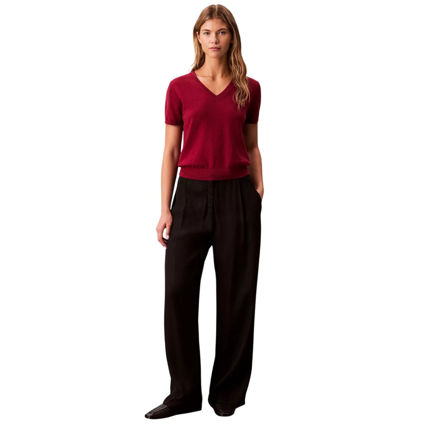 Calvin Klein Women's Short Sleeve V-Neck Sweater In Magenta Jewell