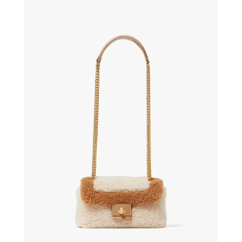 Kate Spade Evelyn Ivory & Brown Faux Shearling Small Shoulder Crossbody Bag