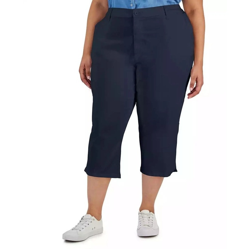 Style & Co Women's Plus Size Mid-Rise Comfort Waist Capri Pants Industrial Blue
