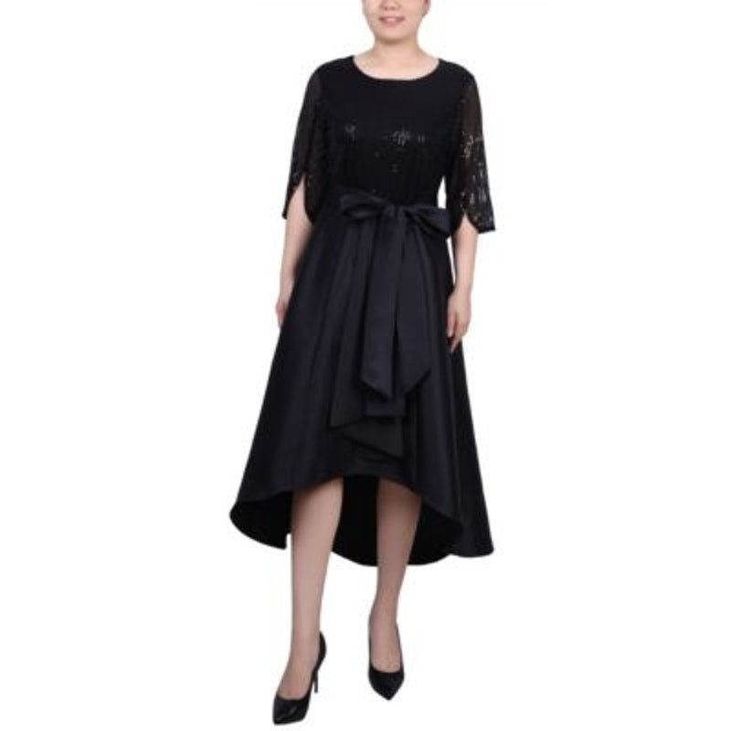 NY Collection Women's Petite Sequin Fit & Flare Midi Dress in Black